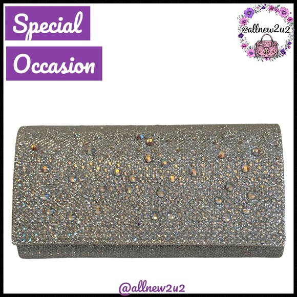 Jessica McClintock Handbags - Jessica McClintock Beaded Elegant Silver Clutch Bag with Chan Strap